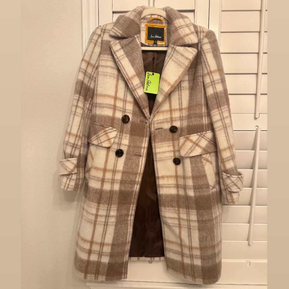 Sam Edelman Beige and Brown Plaid Pea Coat